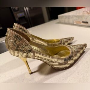 Metallic Gold Pointed Toe Vintage Sergio Rossi Heels | size 40